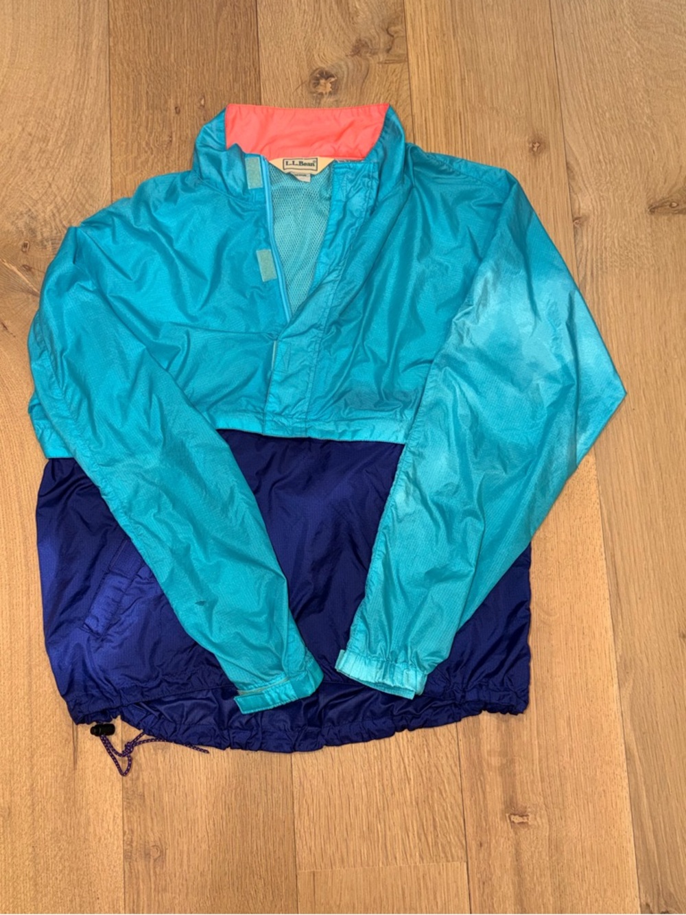 Vintage LL Bean Colorblock Windbreaker Jacket Teal Blue Pullover Women’s